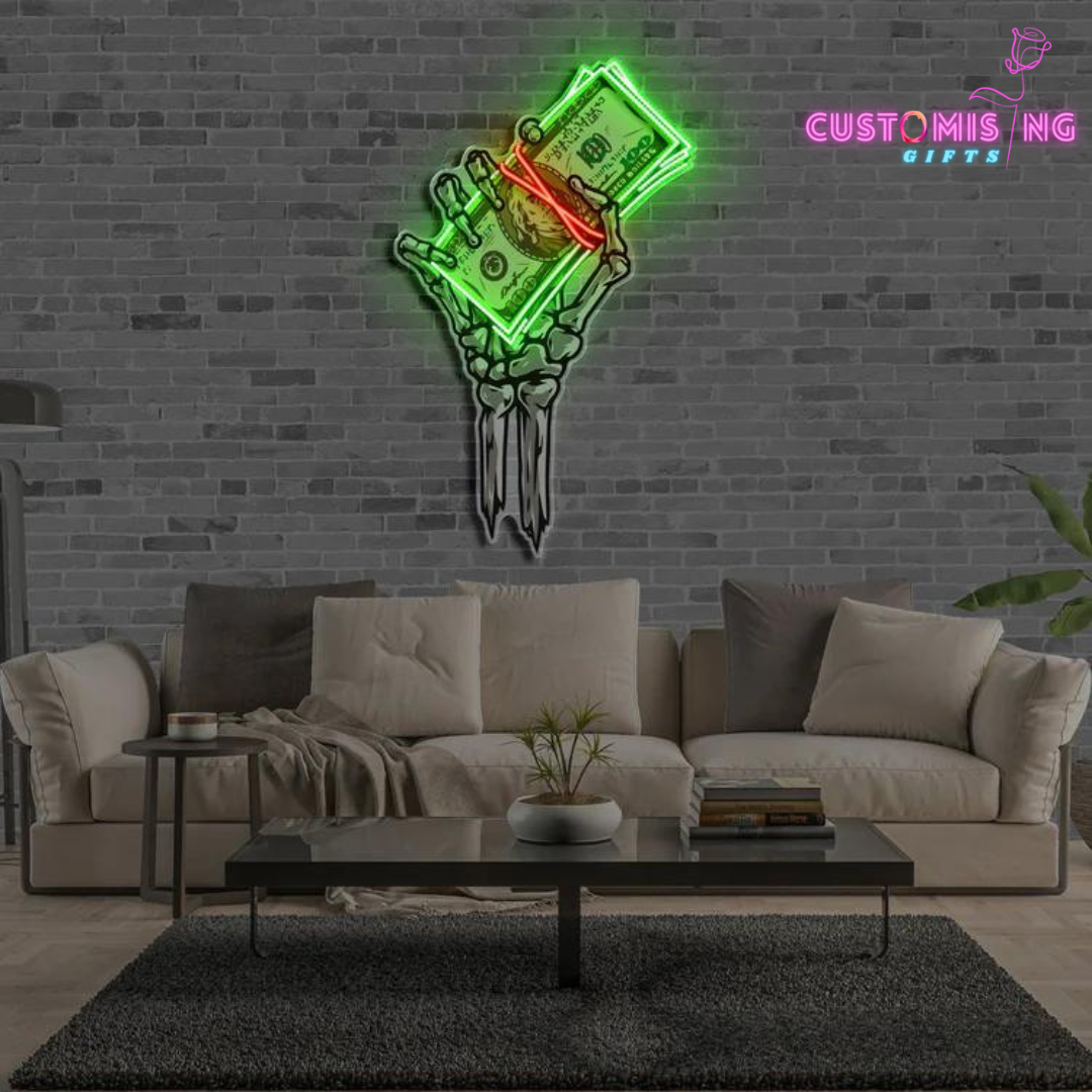 "GET RICH OR DIE TRYING" NEON X ACRYLIC ARTWORK 24 by 36 Inches